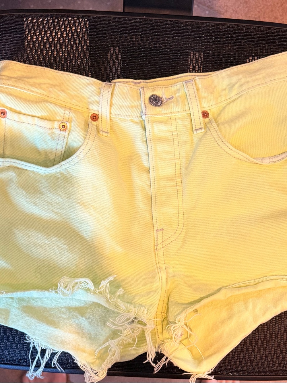 Levi's Yellow Frayed Hem Denim Shorts